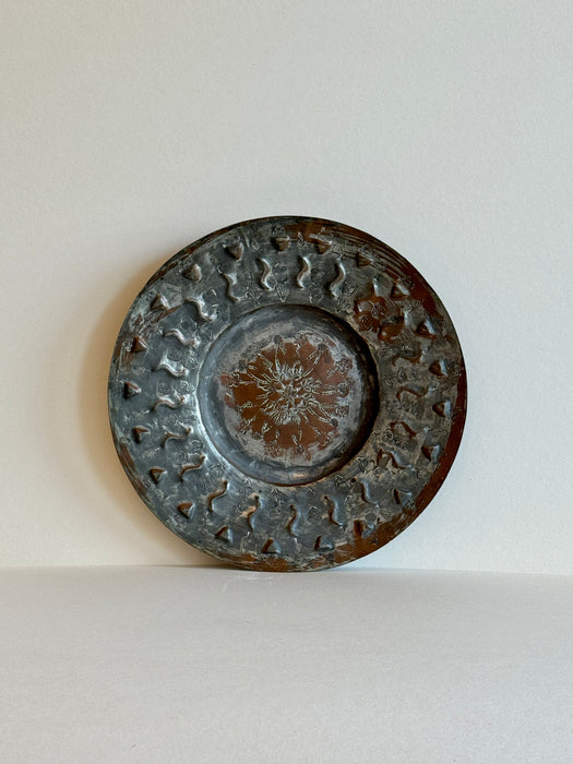 Metal Plate With Flora and Squiggle Motifs