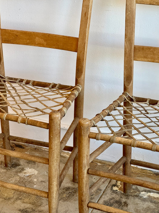 Pair Of Pine And Hide Chair Chairs