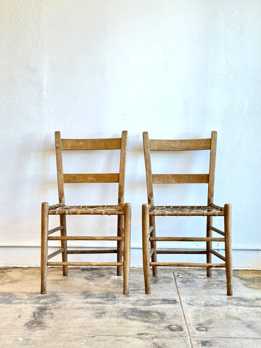 Pair Of Pine And Hide Chair Chairs