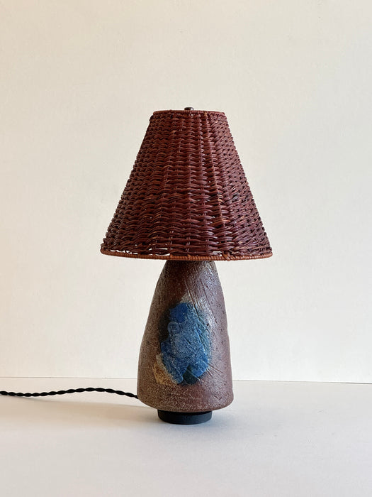 Stoneware Table Lamp With Rattan Shade