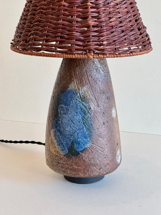 Stoneware Table Lamp With Rattan Shade