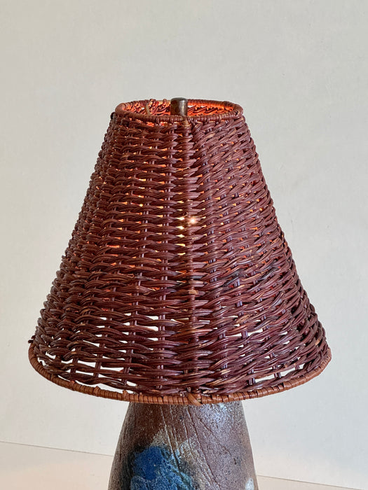 Stoneware Table Lamp With Rattan Shade