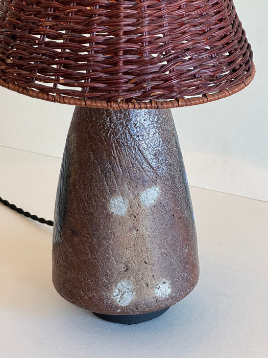 Stoneware Table Lamp With Rattan Shade