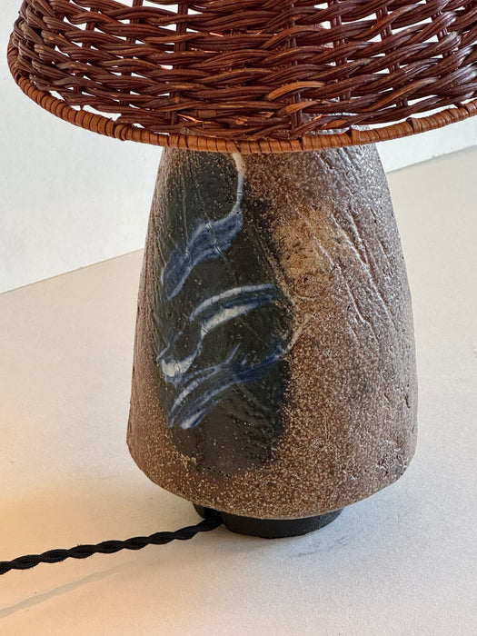 Stoneware Table Lamp With Rattan Shade